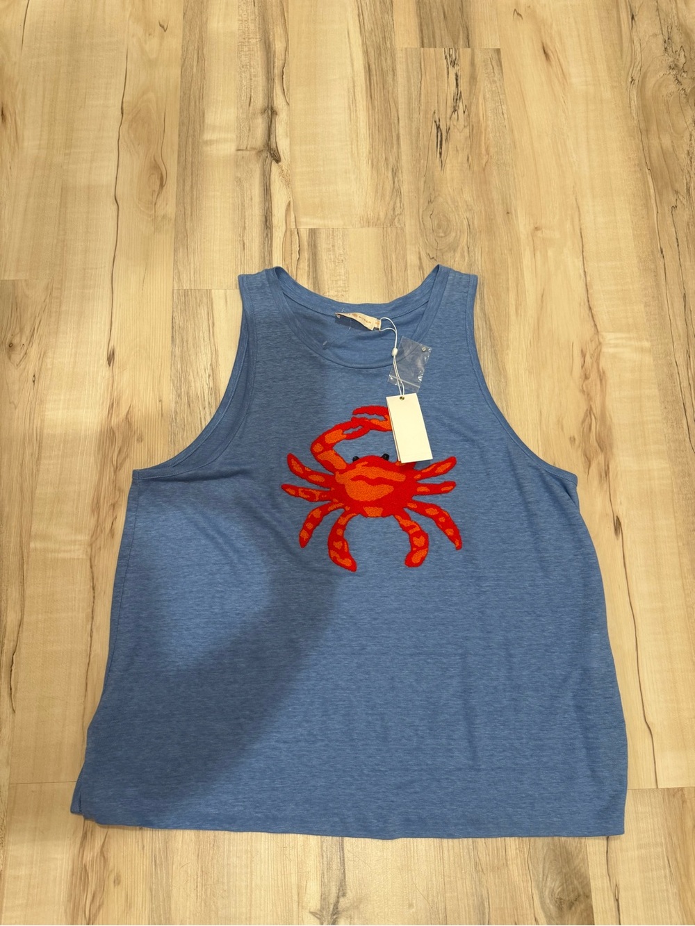 Tory Burch Blue Crewneck Top with Orange Logo Tag